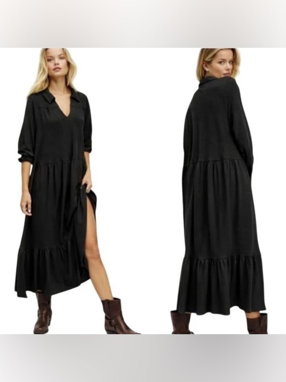 H&M Black Long Sleeve Tiered Maxi Dress - Women
